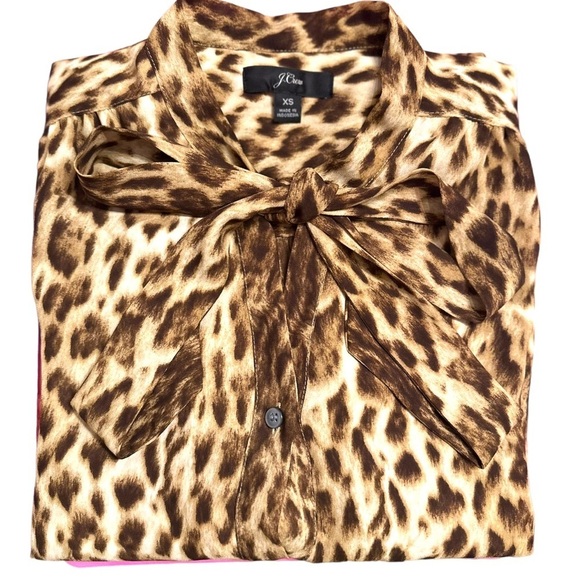 J.Crew Tie Neck Button Down Leopard Print Long Sleeve Size XS EUC - Picture 10 of 15
